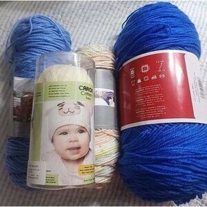 Lot Of 3 Yarns, I Love This Yarn And Baby Kitty Hat Kit, And Big Blue Craftsmart